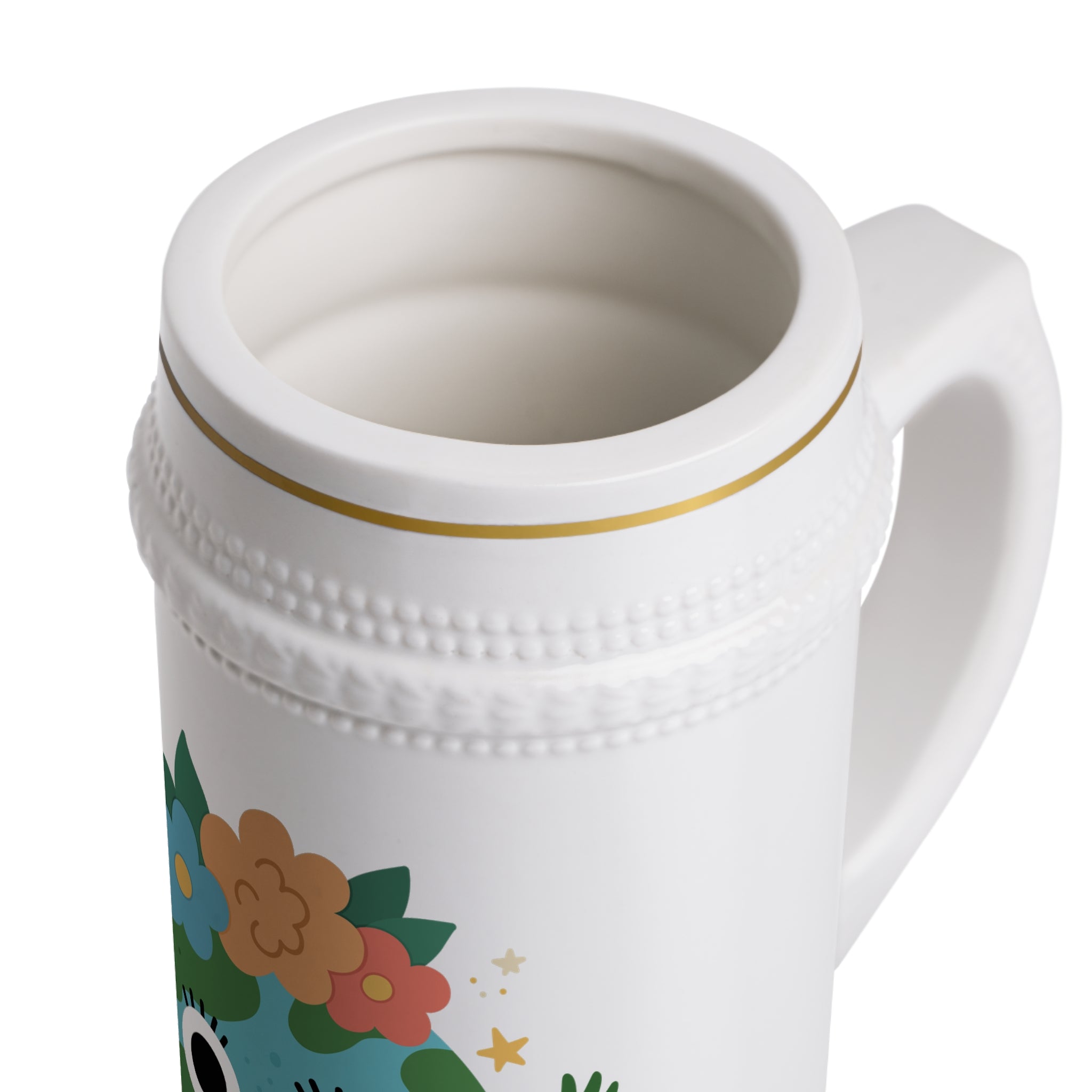 Fröhlicher „Earth Floral“ Bierkrug (Keramik, Globus-mit-Blumen-Design)