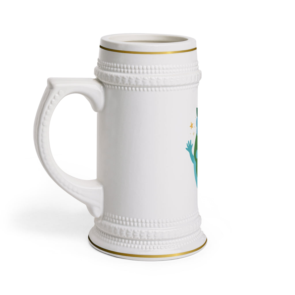 Fröhlicher „Earth Floral“ Bierkrug (Keramik, Globus-mit-Blumen-Design)