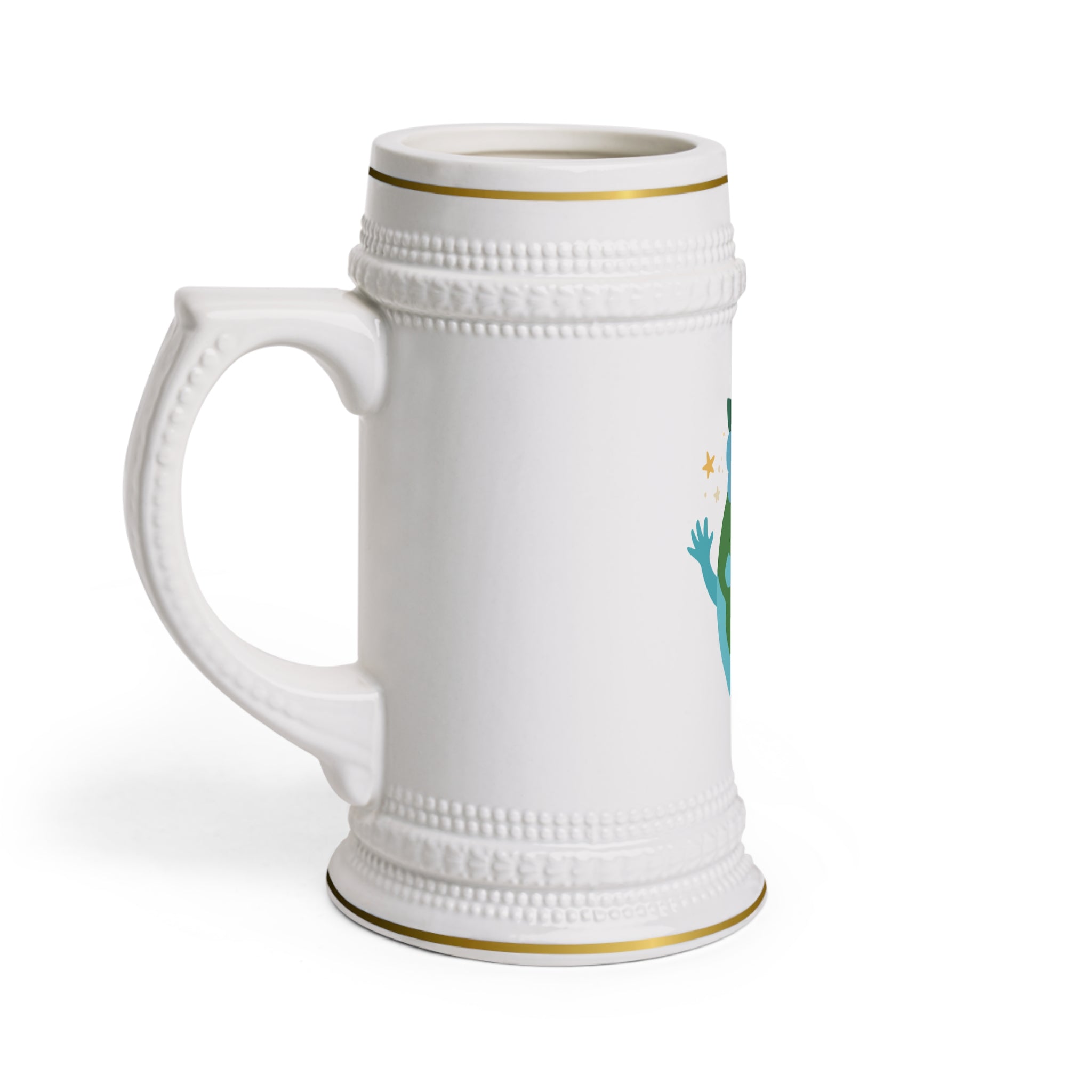 Fröhlicher „Earth Floral“ Bierkrug (Keramik, Globus-mit-Blumen-Design)