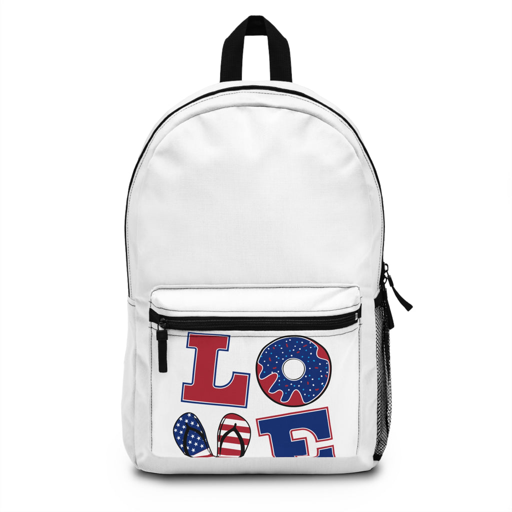 Rucksack „LOVE“ mit US-Flaggen-Donut & Flip-Flops (Patriotisches Design)